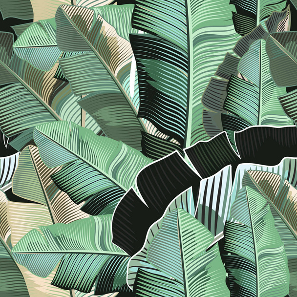 Fashion tropical pattern with realistic banana green leafs - Vetor, Imagem