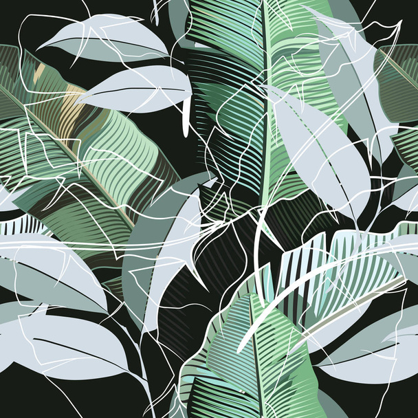Fashion tropical pattern with realistic banana leafs ideal for fabric - Vettoriali, immagini