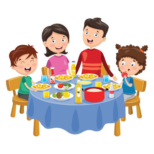 Vector Illustration Of Family Having Dinner - Vector, Image