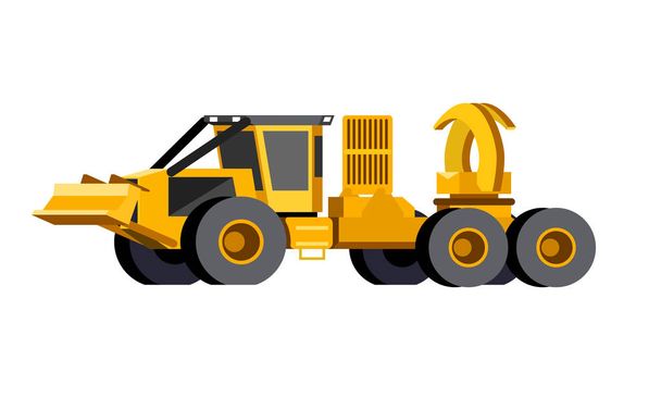 Minimalistický ikona škeble patrová Lesní kolový traktor přední boční pohled. Kleště clambunk vozidlo. Samostatný moderní vektorové ilustrace. - Vektor, obrázek