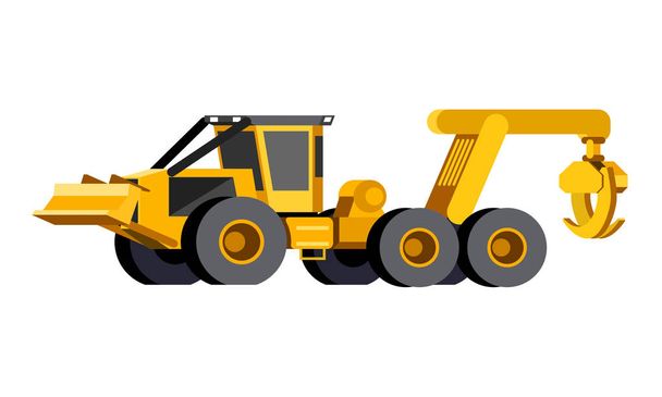 Minimalistic icon wheeled skidder front side view. Grapple skidder vehicle. Modern vector isolated illustration. - Vector, Image