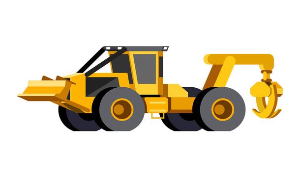 Minimalistický ikonu kolové Lesní kolový traktor přední boční pohled. Drapák Lesní kolový traktor vozidlo. Samostatný moderní vektorové ilustrace. - Vektor, obrázek