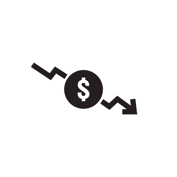 dollar decrease icon. Money symbol with arrow stretching rising drop fall down. Business cost reduction icon. vector illustration. - Vector, Image