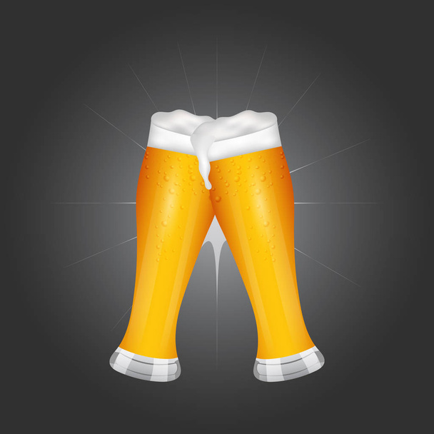 Two light beer glass with foam. vector illustration of beer glass. - Вектор, зображення