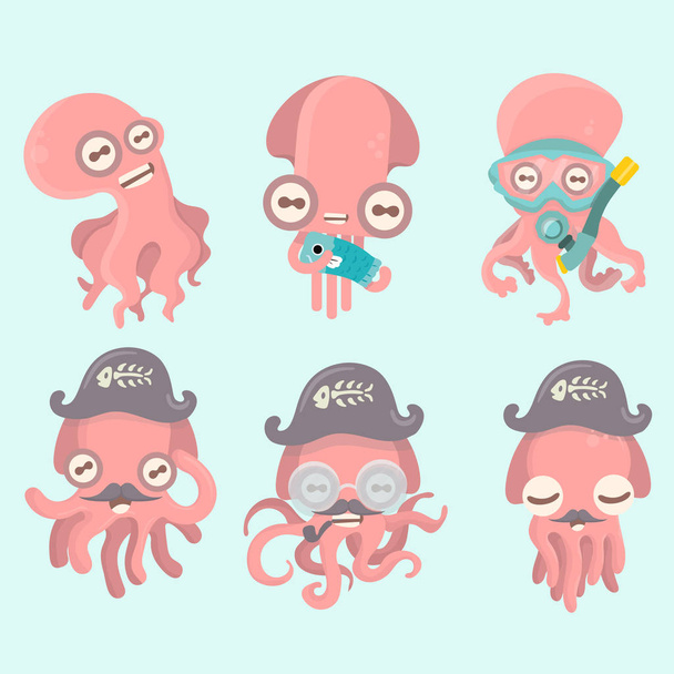 Set of octopuses on pastel background. - Vektor, kép