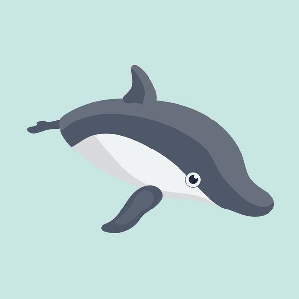 Vector illustration of a funny dolphin on pastel background. - Vector, afbeelding