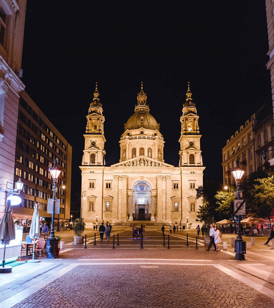 14 MAY 2018, BUDAPEST, HUNGARY: St. Stephen Basilica night view - Photo, Image