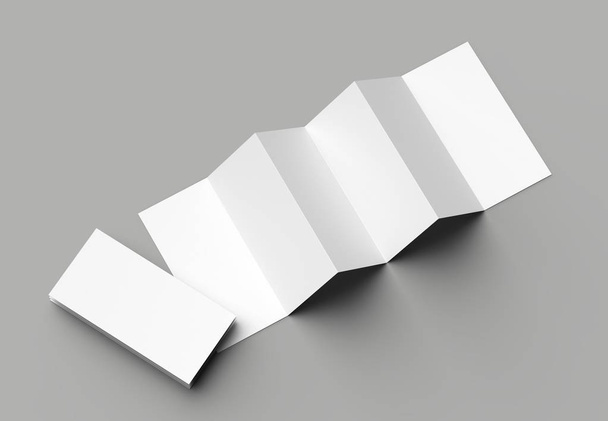 Brochure de 12 pages, pliage accordéon 6 panneaux - Brochure verticale pliante en Z maquette isolée sur fond gris. Illustration 3D
. - Photo, image