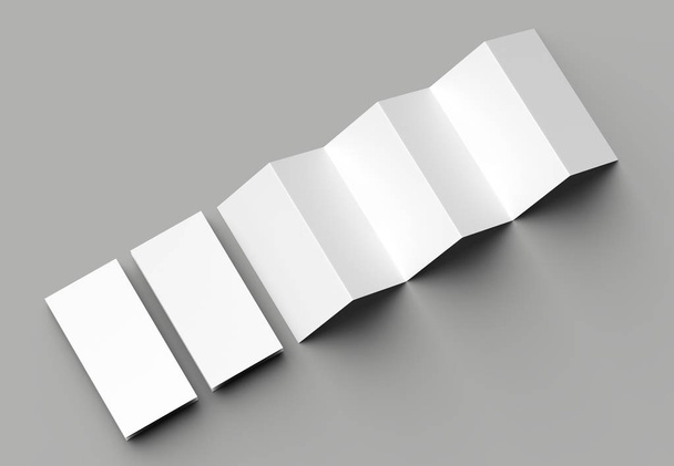 12 аркушів сторінок, 6 панельних гармошок - Z згинаються вертикальною брошурою ізольовані на сірому фоні. 3D ілюстрація
. - Фото, зображення