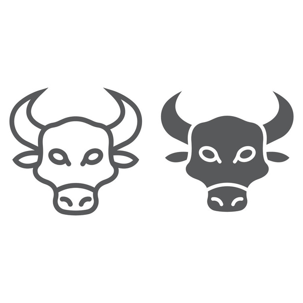 牛の記号ベクトル グラフィックス、白い背景、eps 10 の線形パターン牛ラインとグリフ アイコンや動物、動物園、. - ベクター画像