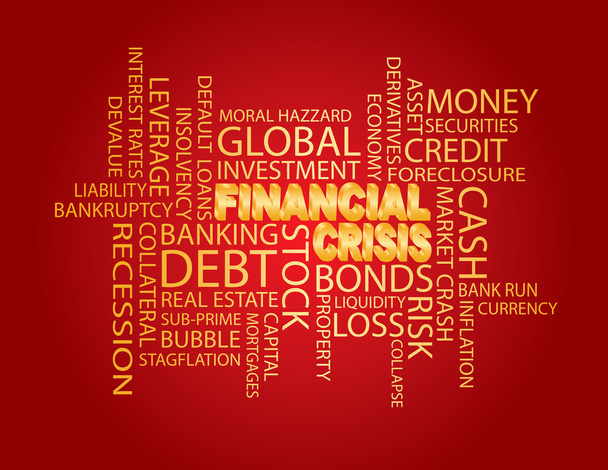 金融危機の単語雲赤い背景 - ベクター画像