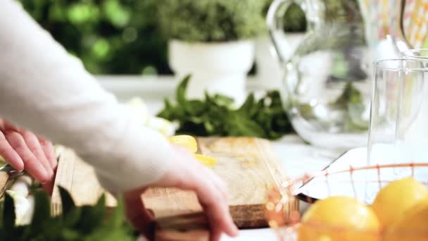 Step by step.Traditional lemonade with a slice of fresh lemon and mint  - Filmmaterial, Video