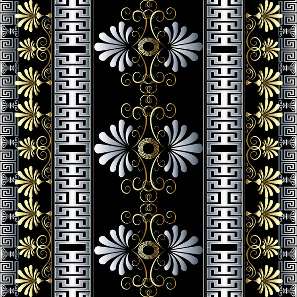 Floral vintage 3d greek vector seamless borders pattern.  - Вектор, зображення