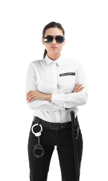 Female security guard in uniform on white background - Foto, Imagen
