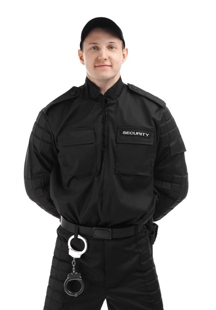 Male security guard in uniform on white background - Zdjęcie, obraz