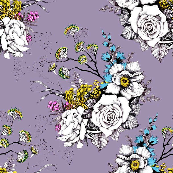 wallpaper with colorful  flowers  - Fotó, kép