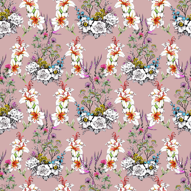  seamless pattern with beautiful colorful flowers - Фото, изображение