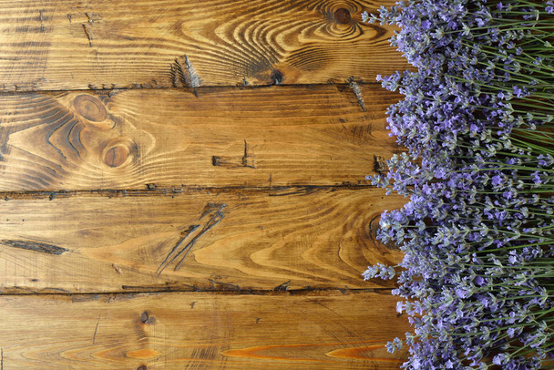 Fresh lavender on brown background - Photo, Image