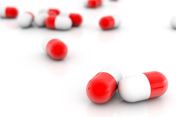 pills capsules isolated on white background, 3D rendering. - Fotografie, Obrázek