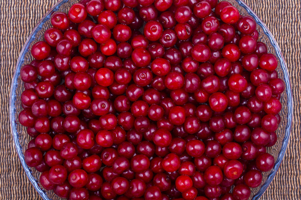 Red cherries background, close up, top view - Photo, Image