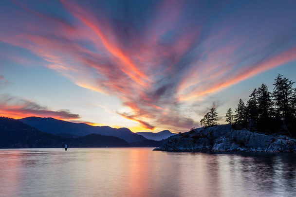 Great sunset sky with cool cloud formation at Whytecliff park, West Vancouver, British Columbia, Canada - Photo, Image