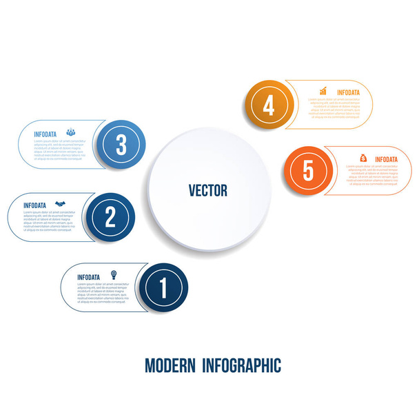 Moderni tietografiikka. Kaavio malli esitys 5 vaihtoehtoja piireissä banneri mitä voidaan käyttää liiketoiminnan infograpchic, kaavio, kaavio, taulukko, työnkulun layout
 - Vektori, kuva