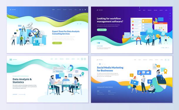 Set of web page design templates for data analysis, management app, consulting, social media marketing. Modern vector illustration concepts for website and mobile website development. Easy to edit and customize. - Vector, Image