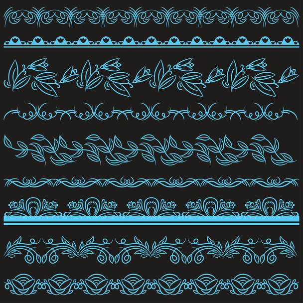 Set van kant papier met bloem en decoratieve elementen op zwarte achtergrond, vector - Vector, afbeelding