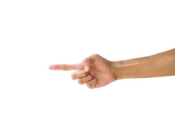 Clipping path hand gestures isolated on white background. Hand making number one sign or symbol gesture. Front hand pointing gesture. - Photo, Image