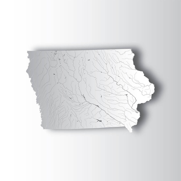 Yhdysvaltain osavaltiot - Iowan kartta, jossa on paperihaava. Käsin tehty. Joet ja järvet on esitetty. Katso minun muita kuvia kartografia sarja - ne ovat kaikki hyvin yksityiskohtaisia ja huolellisesti piirretty käsin RIVERS ja järvet
. - Vektori, kuva