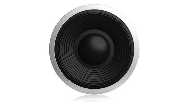 Muziek concept. Zwarte geluid luidspreker geïsoleerd op een witte achtergrond. 3D illustratie - Foto, afbeelding