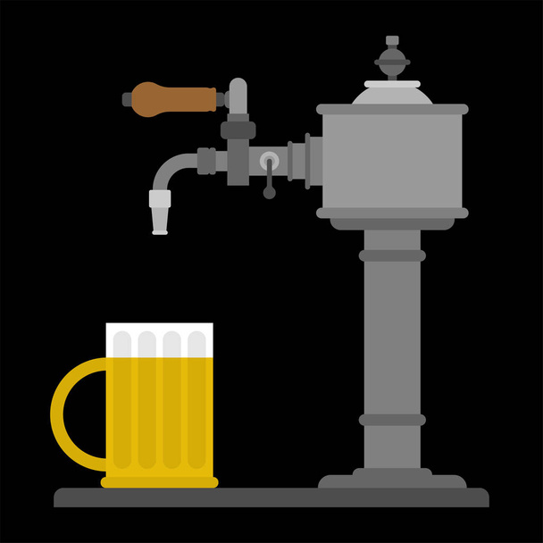 Bierzapfen und Krug. Barkeeper-Ausrüstung. Alkohol wird abgefüllt. Vektor illustratio - Vektor, Bild