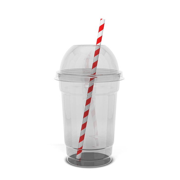 Transparent plastic cup for juice and other drinks. 3d illustration isolated on white background  - Valokuva, kuva