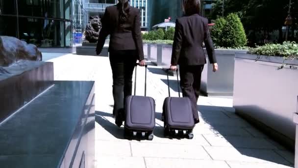 slimme jonge stad zakelijke vrouwen voorbereiden om te reizen stad luchthaven - Video