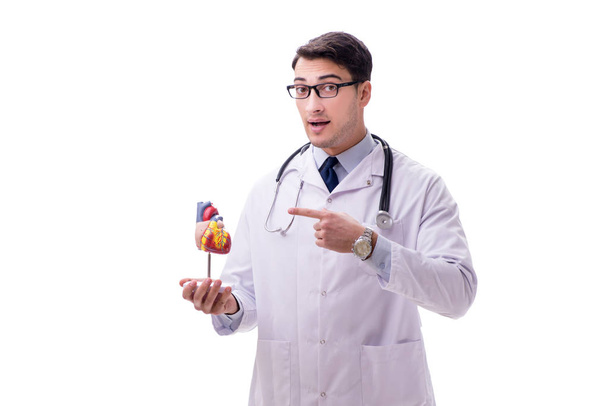 Молодий лікар з формою серця ізольований на білому
 - Фото, зображення