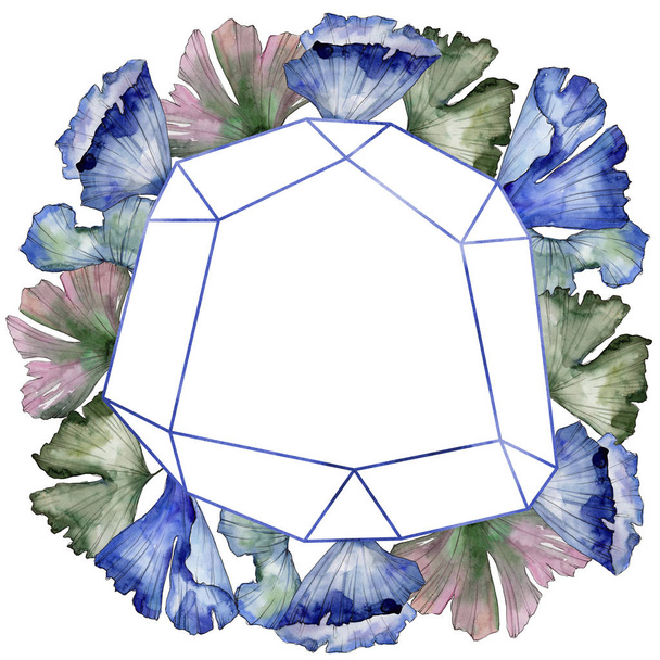 Ginkgo leaves in a watercolor style. Frame border ornament square. Aquarelle leaf for background, texture, wrapper pattern, frame or border. - Fotoğraf, Görsel
