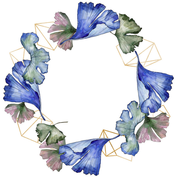 Ginkgo leaves in a watercolor style. Frame border ornament square. Aquarelle leaf for background, texture, wrapper pattern, frame or border. - Foto, Imagem