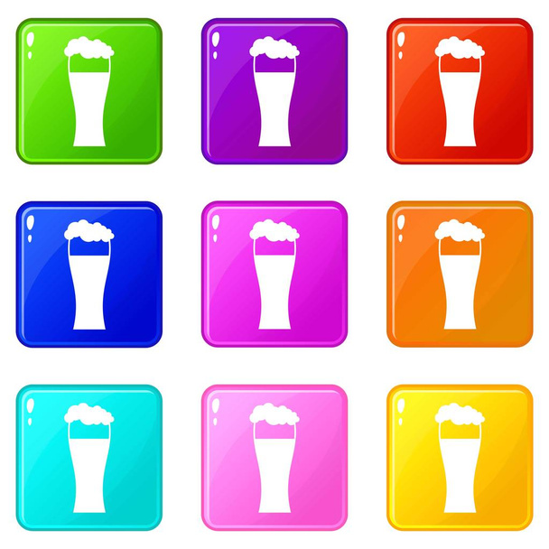 Glass of beer icons 9 set - ベクター画像