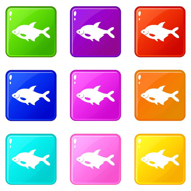 Fish icons 9 set - Vektör, Görsel