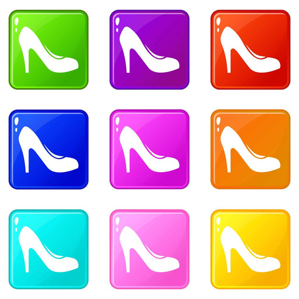 Women shoe with heels icons 9 set - Wektor, obraz