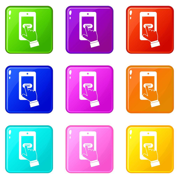 Playing games on smartphone icons 9 set - Вектор, зображення