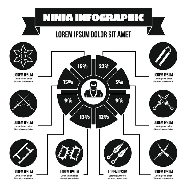 Ninja infographic concept, simple style - Vector, Image
