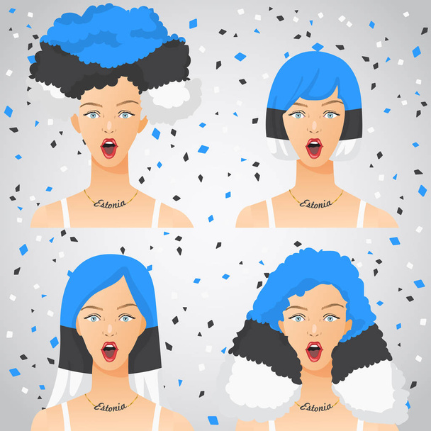 Surprised Woman with National Flag Haircut :  Vector Illustration - Vector, imagen