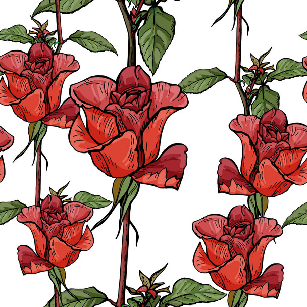 Безшовний візерунок з графічних троянд, Векторні ілюстрації
. - Вектор, зображення