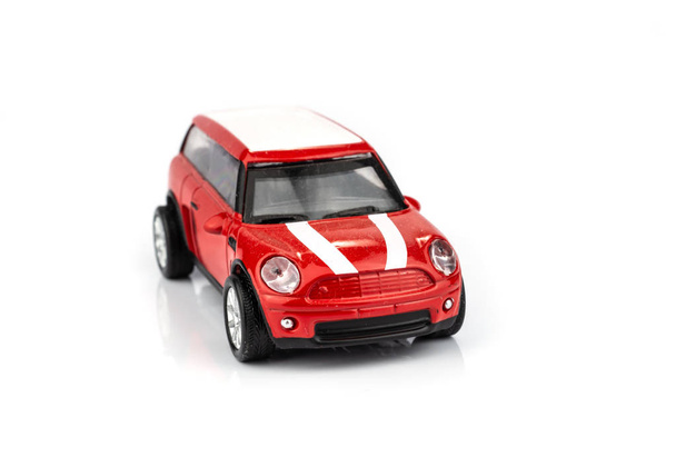 red toy car isolated on white background. - Фото, изображение