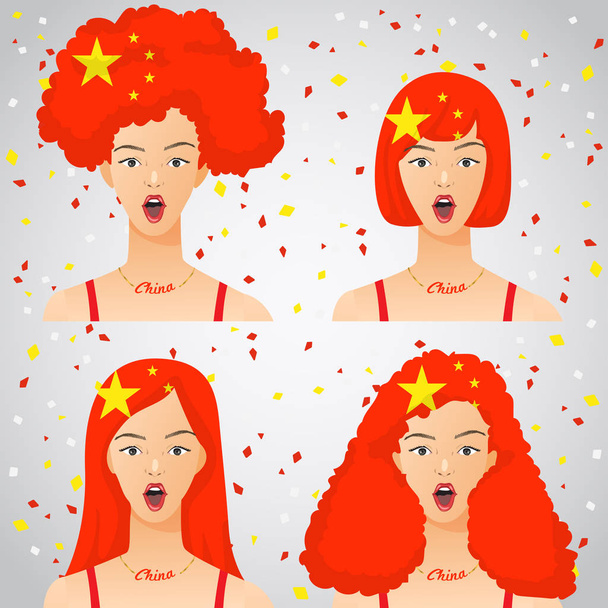 Surprised Woman with National Flag Haircut : Vector Illustration - Vector, Image