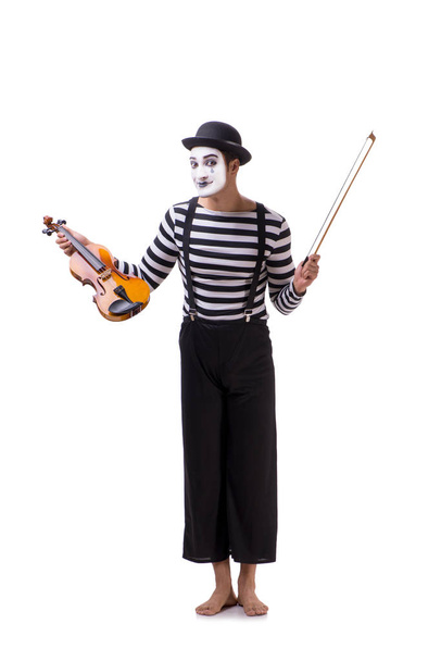 Mime playing violin isolated on white - Photo, Image