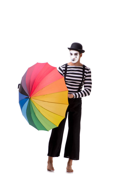 Mime with umbrella isolated on white background - Fotografie, Obrázek