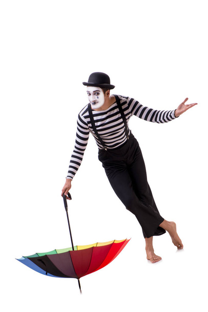 Mime with umbrella isolated on white background - Foto, imagen