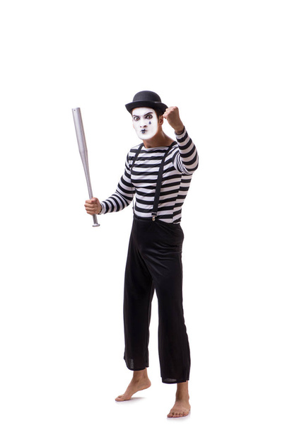 Mime with baseball bat isolated on white - Fotó, kép